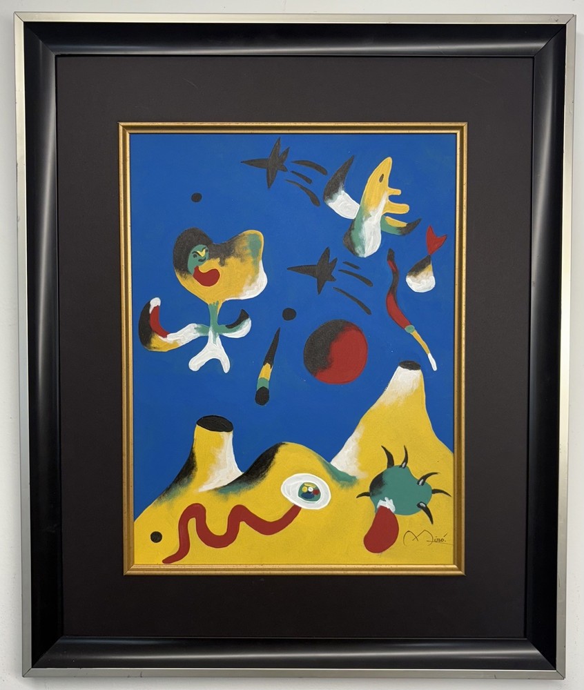Joan Miro Oil on Paper Art style of (1893 – 1983) Amazing Painting Framed