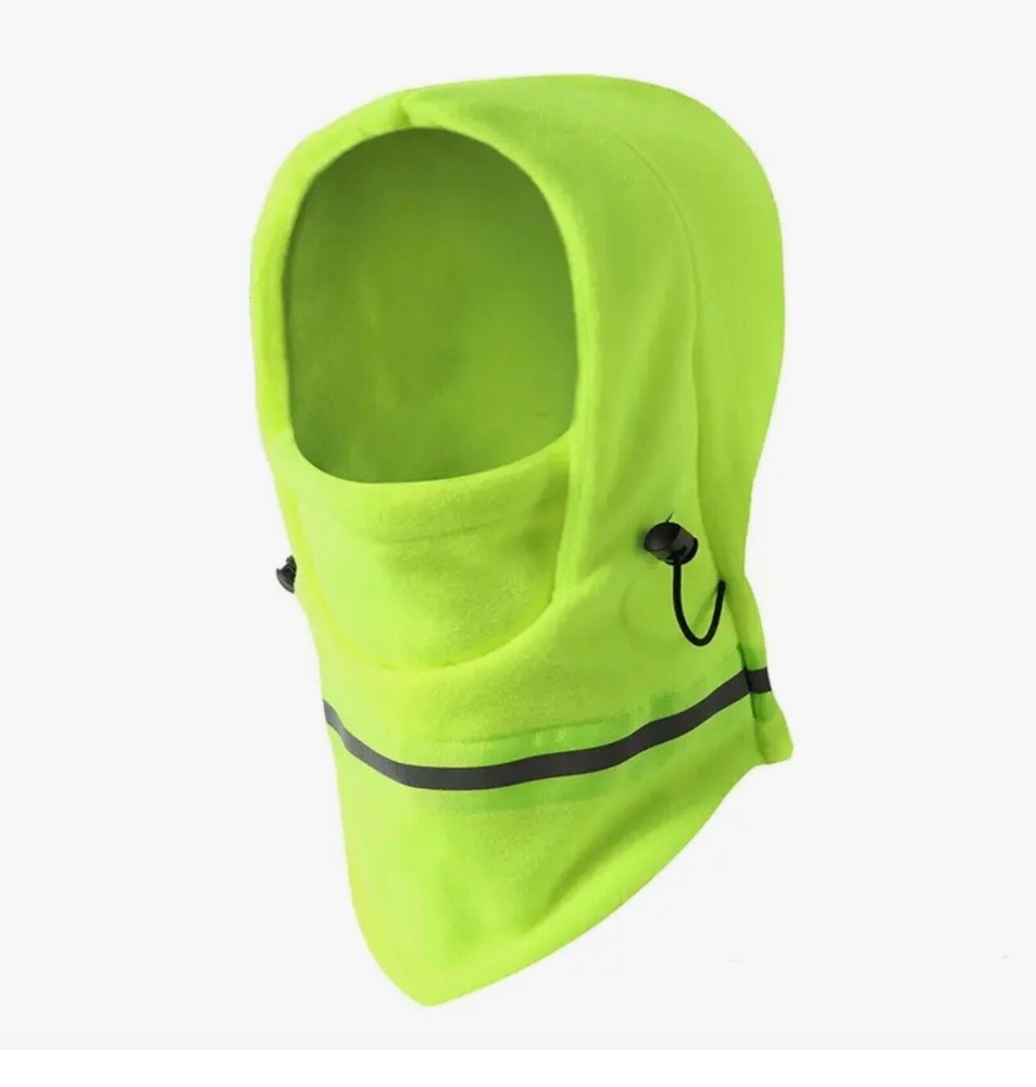 Windproof Reflective Green Fleece Ski Mask for Cold Weather Visibility