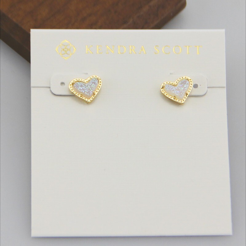 Ari Gold Iridescent Drusy Heart Stud Earrings for Women Fashion Jewelry