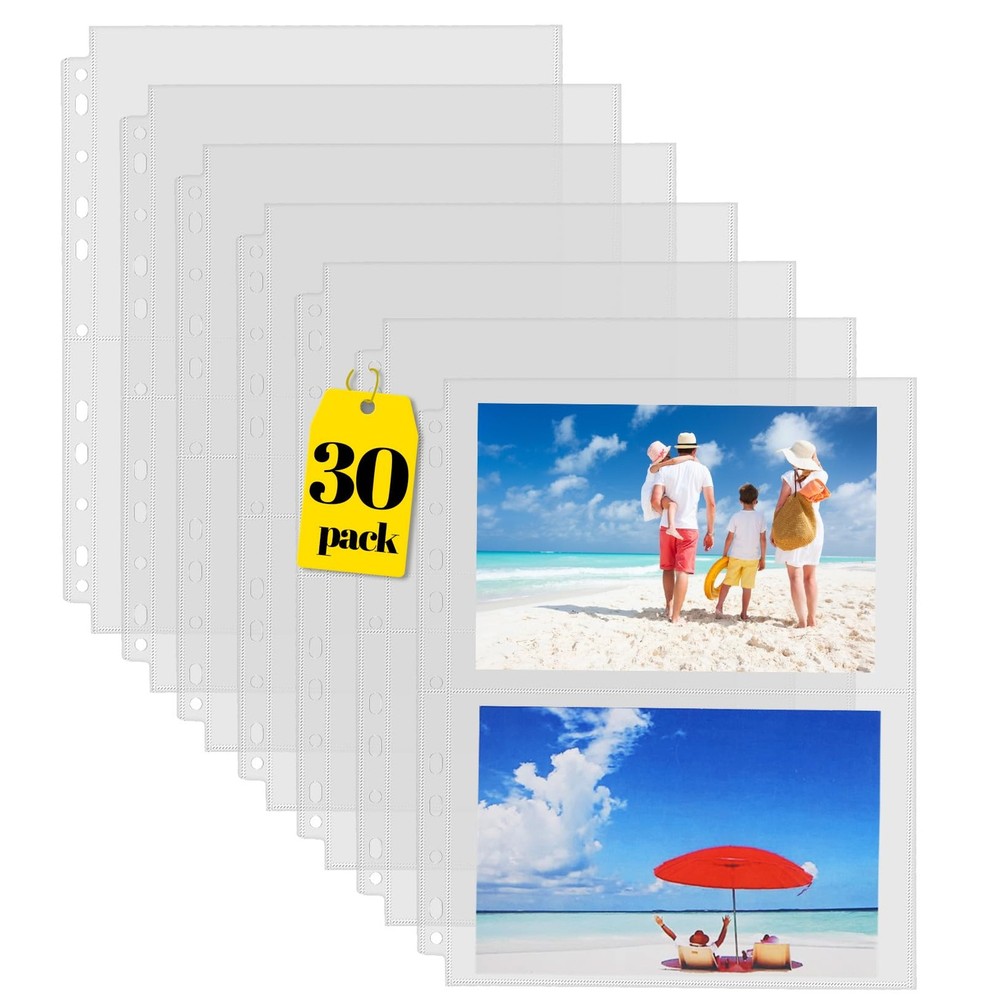 30 Pack for 3 Ring Binder Heavy Duty Photos or Postcards Page Protectors,