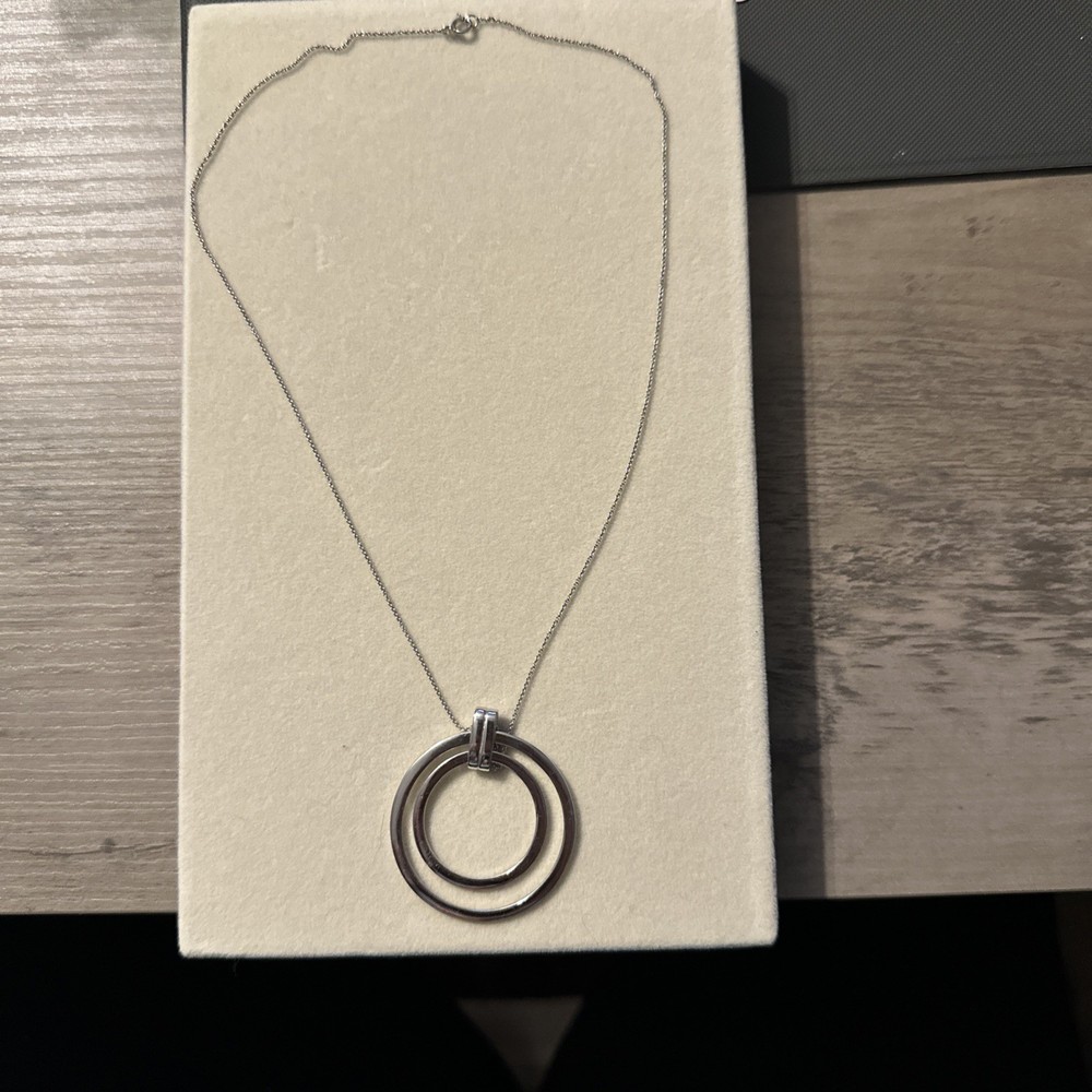 Vintage Silver Two Circles Pendant Necklace, 9” Chain (pendant 925)
