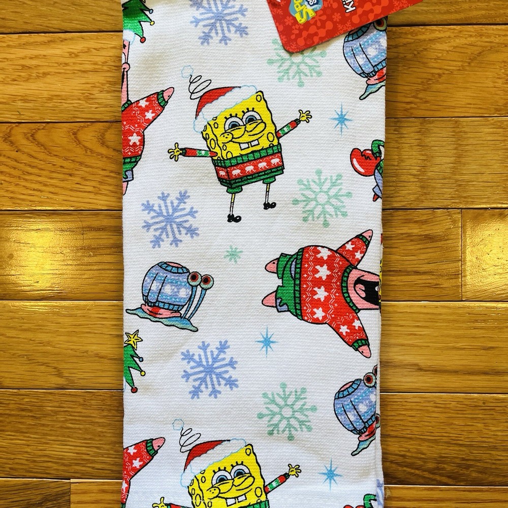 SpongeBob SquarePants 2 Pack Hand Kitchen Towels Christmas Patrick Gary Snow