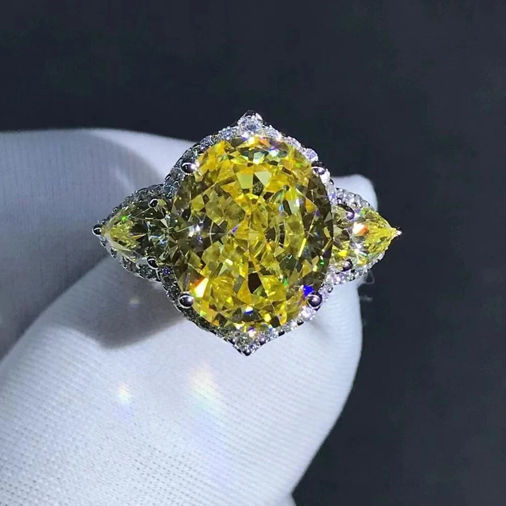 5 Carat Oval Vivid Yellow VVS Moissanite Halo Ring in 10K Gold