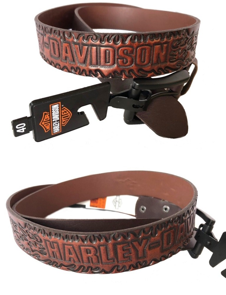 Harley Davidson Men Belt BMM031 Leather Down Shift Brown Interchangeable Buckle