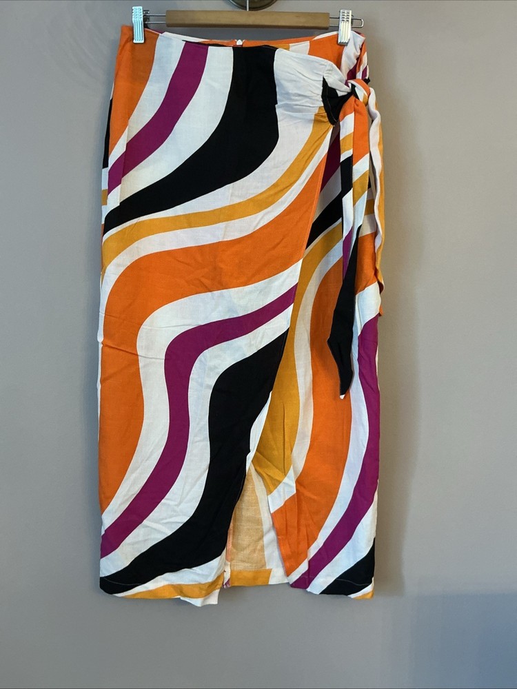 FW Bridge Faux Wrap Midi Skirt - Size 12 - F&F Print