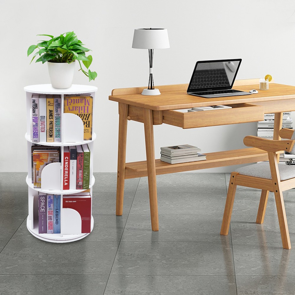 3 Tier 360 Rotating Stackable Bookshelf Organizer Floor Standing USA Made