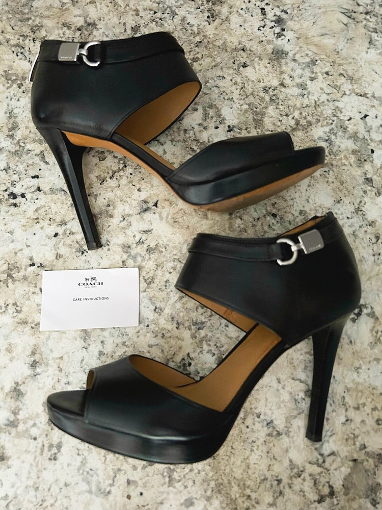 Coach Wexwood Semi Matte Peep Toe Leather Heels Size 8.5 with Original Box
