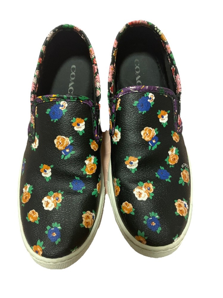 Coach Black Floral Canvas Loafers for Women Size 7.5