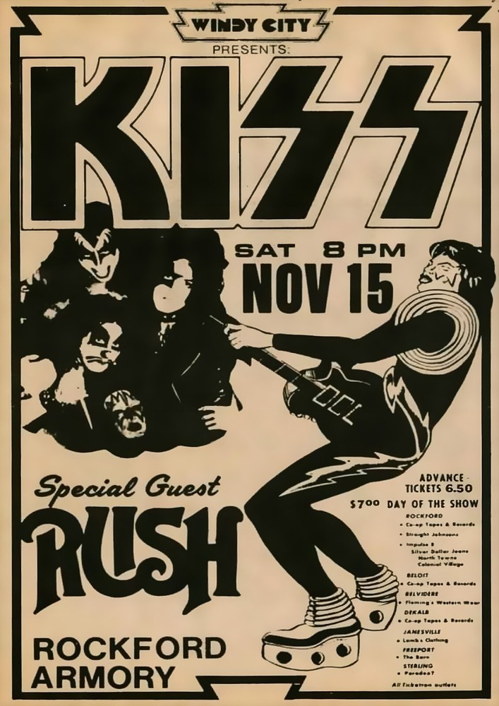1975 KISS Rush Rockford Illinois Retro Vintage Concert Poster Wall Art 13