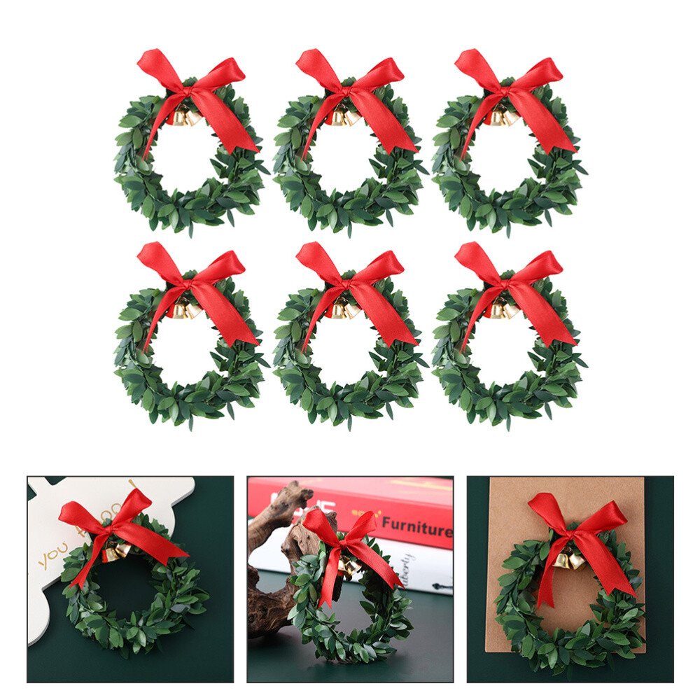 6 Pcs Ornaments Christmas Wreaths Party Decor Bow-knot Bell Hanging