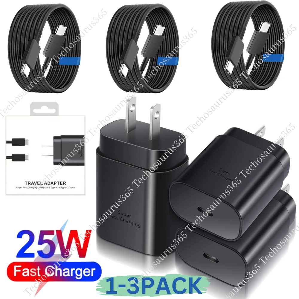 25W Dual Type C USB-C Cable Super Fast Wall PD Charger Block For Samsung Android