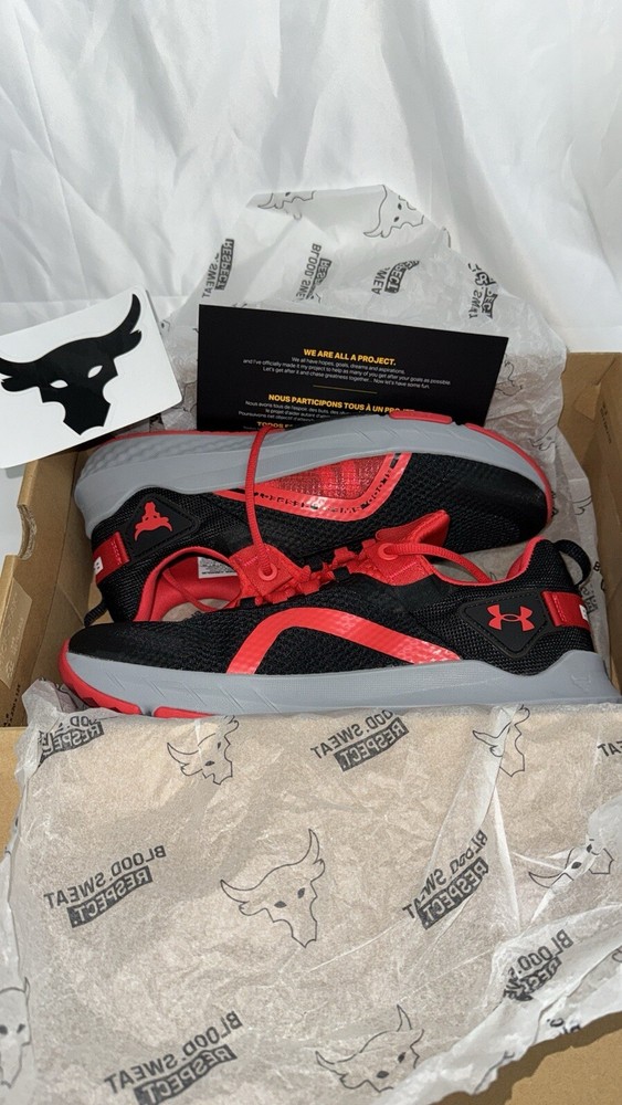 Under Armour Project Rock UFC Trainer Shoes Black Red Brand New