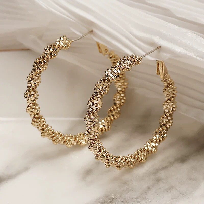 Elegant Gold-Plated Hoop Earrings with Sterling Silver Posts - 44mm Diameter