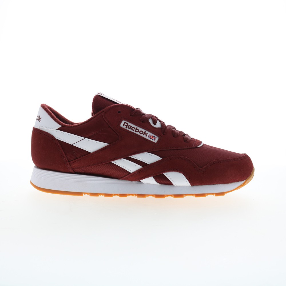 Reebok Classic Nylon Mens Burgundy Leather Lace Up Lifestyle Sneakers Shoes