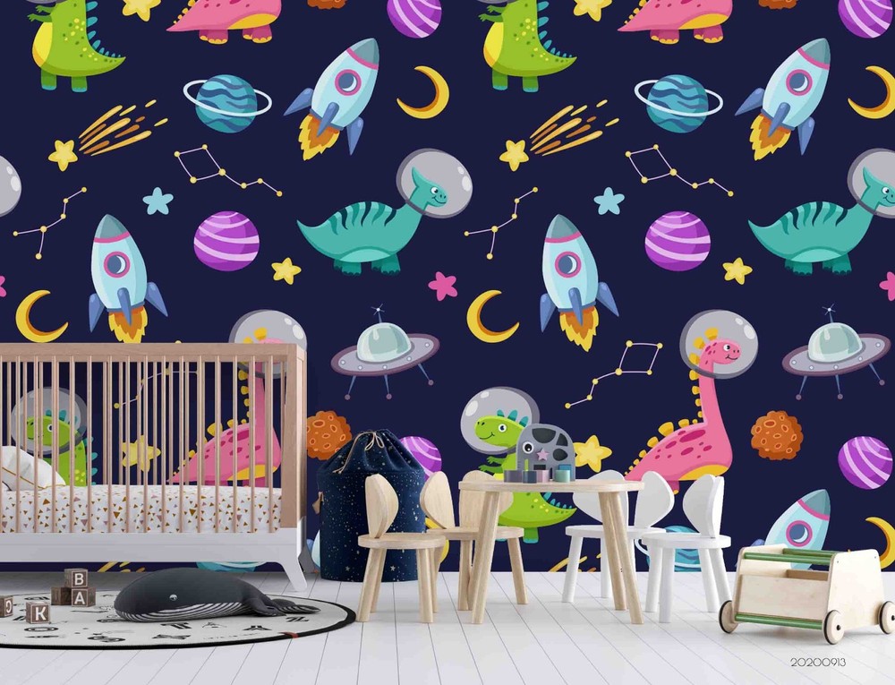 3D Space Dinosaur Planet Pattern Wall Murals Wallpaper Murals Wall Sticker