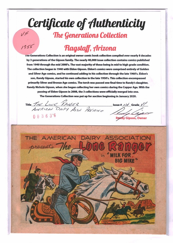 Lone Ranger American Dairy Association Premium Golden Age VF {Generations}
