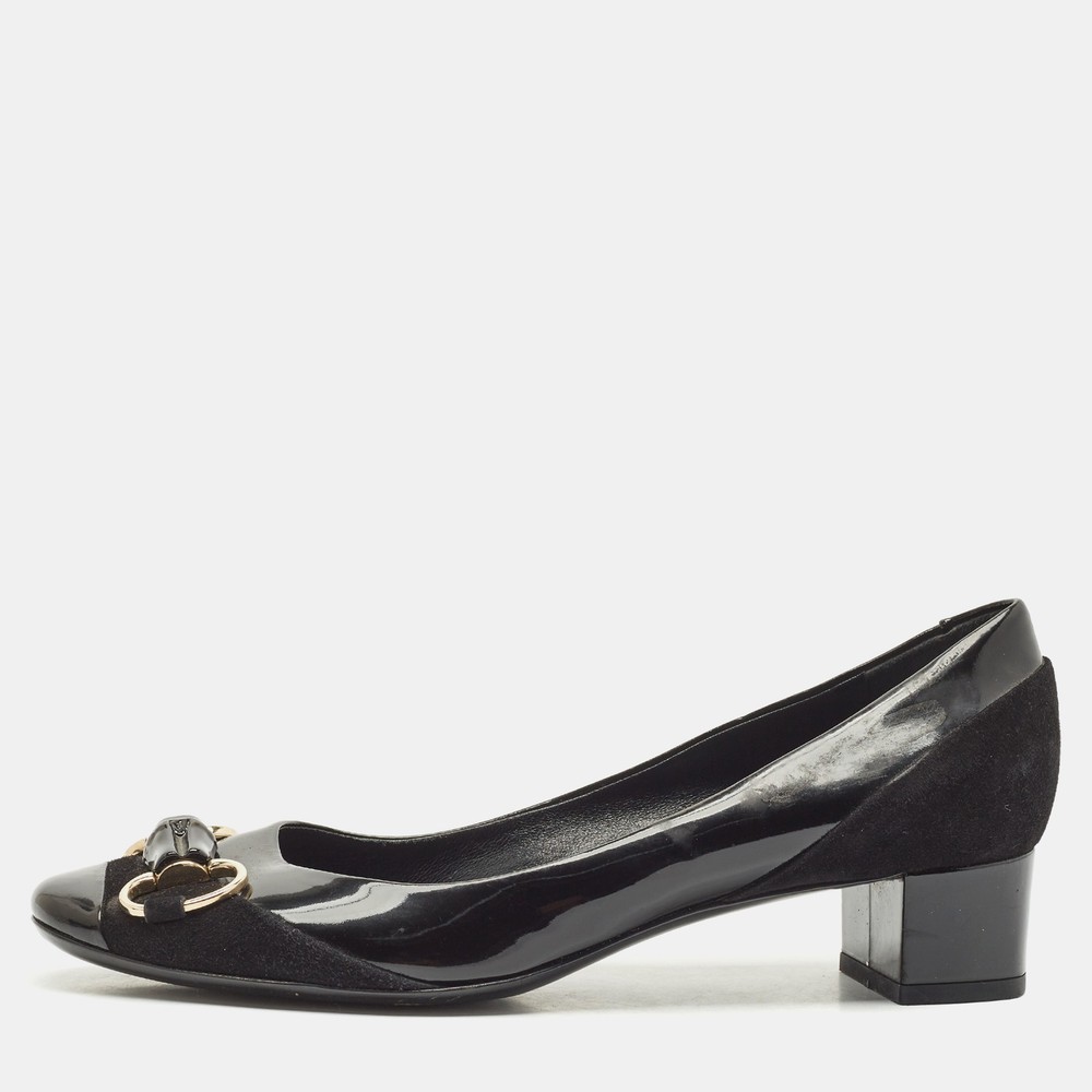 Gucci Black Patent Leather Horsebit Heel Pumps Size 38 EU