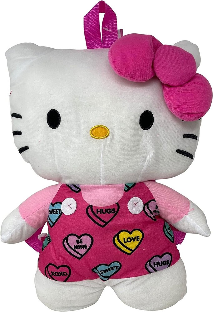 Hello Kitty 18 Inch Pink Hearts Plush Backpack for Kids