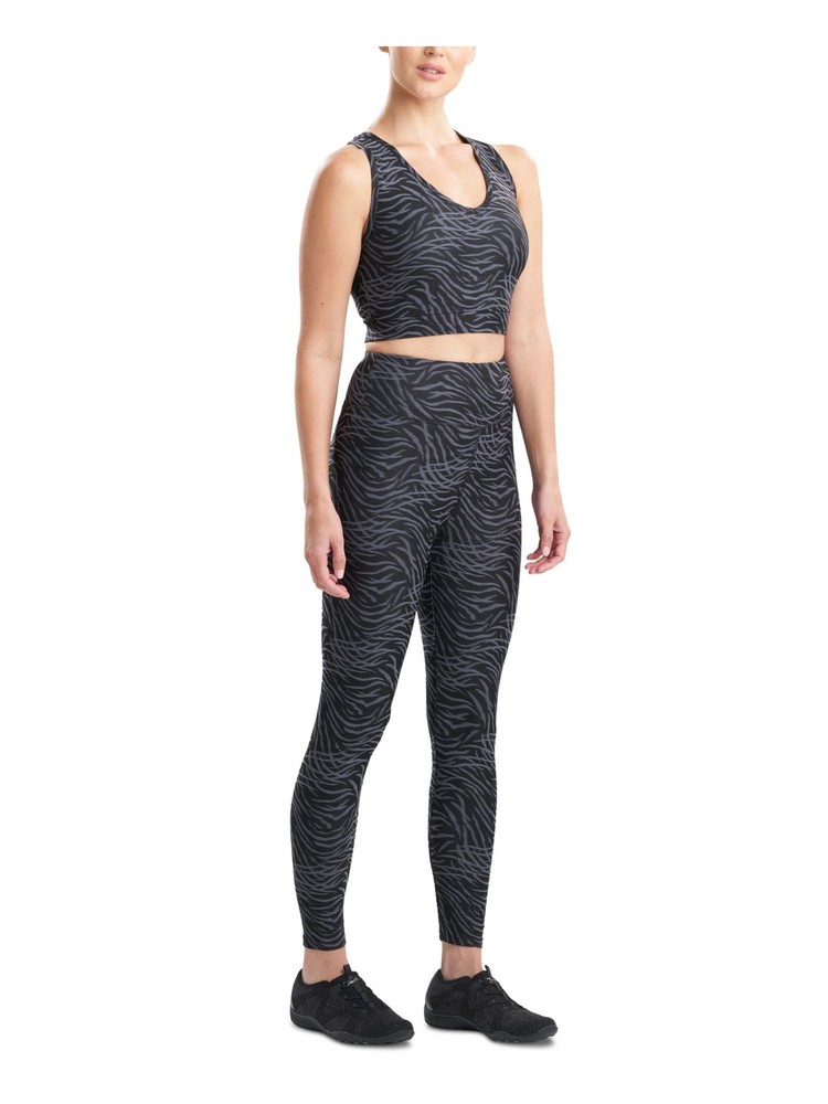 JOSIE NATORI Womens Black High Waist Moisture Wicking Animal Print Leggings XS