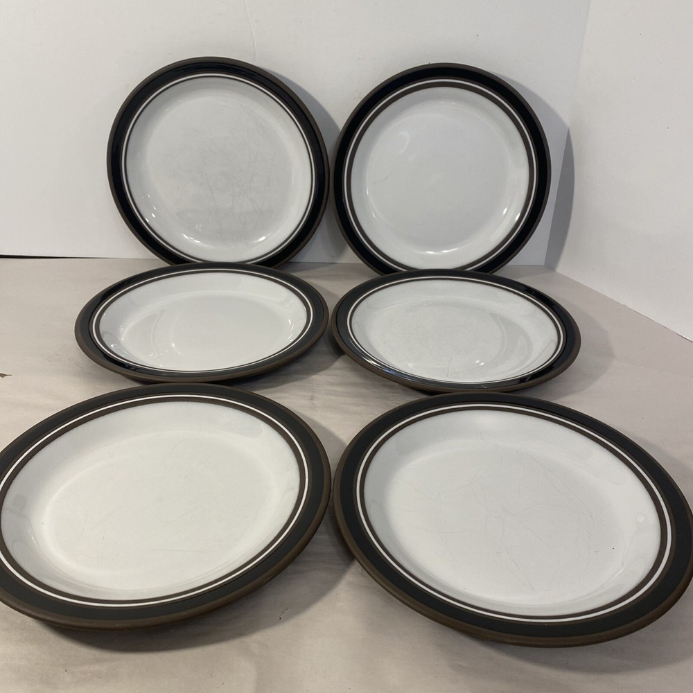 6 LANCASTER Vitramic Contrast Hornsea England 7 7/8” salad plates 1977 & 78