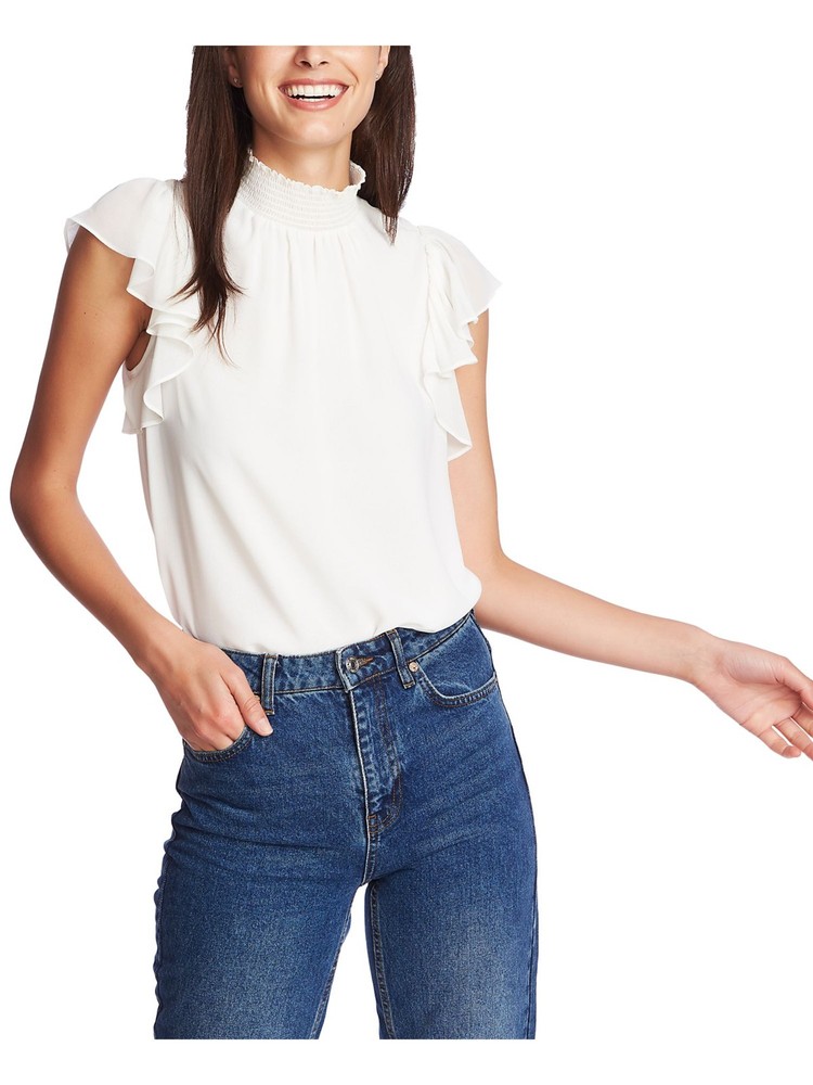 STATE Womens Ivory Keyhole Back Flutter Sleeve Work Blouse XS