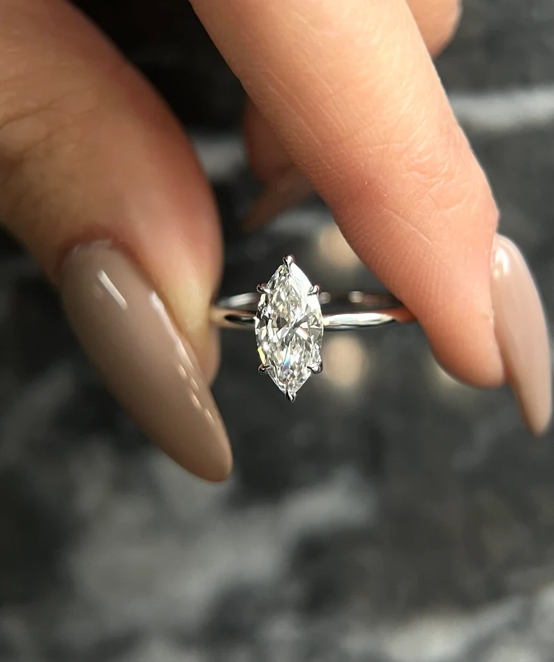 2.0CTW IGI Certified Marquise Cut Lab Diamond Prong Set 14k Gold Diamond Ring
