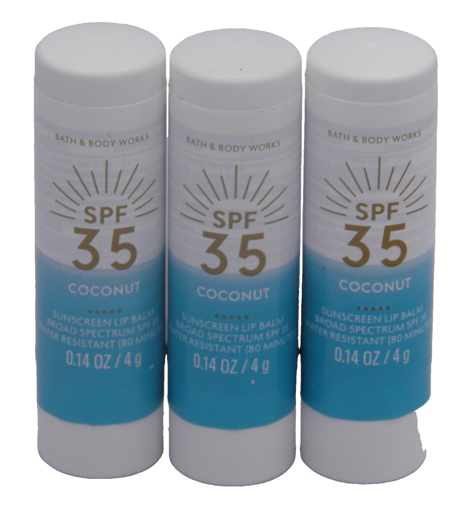 Bath & Body Works Coconut SPF 35 Lip Balm 3-Pack Sealed