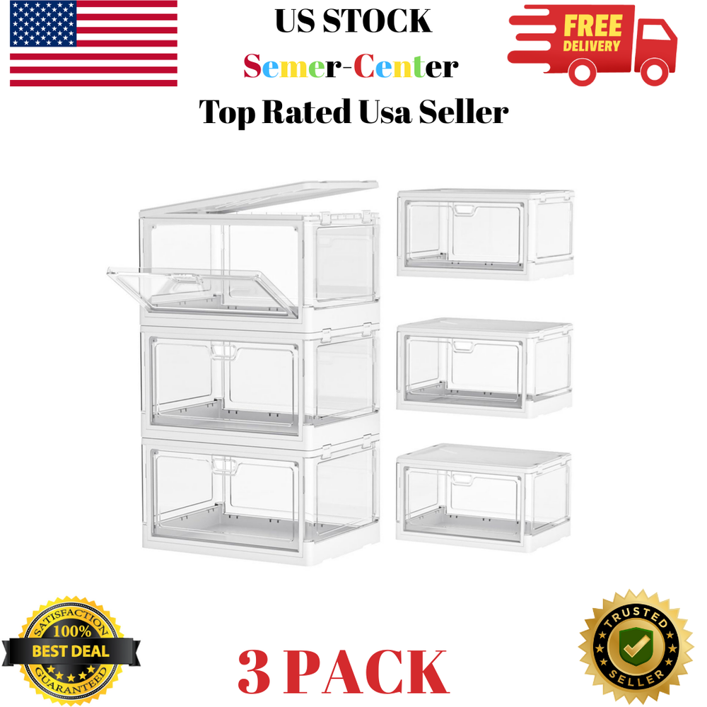 Clear Storage Bin with Lid 3 Pack Stackable & Sturdy Plastic Multifunctional