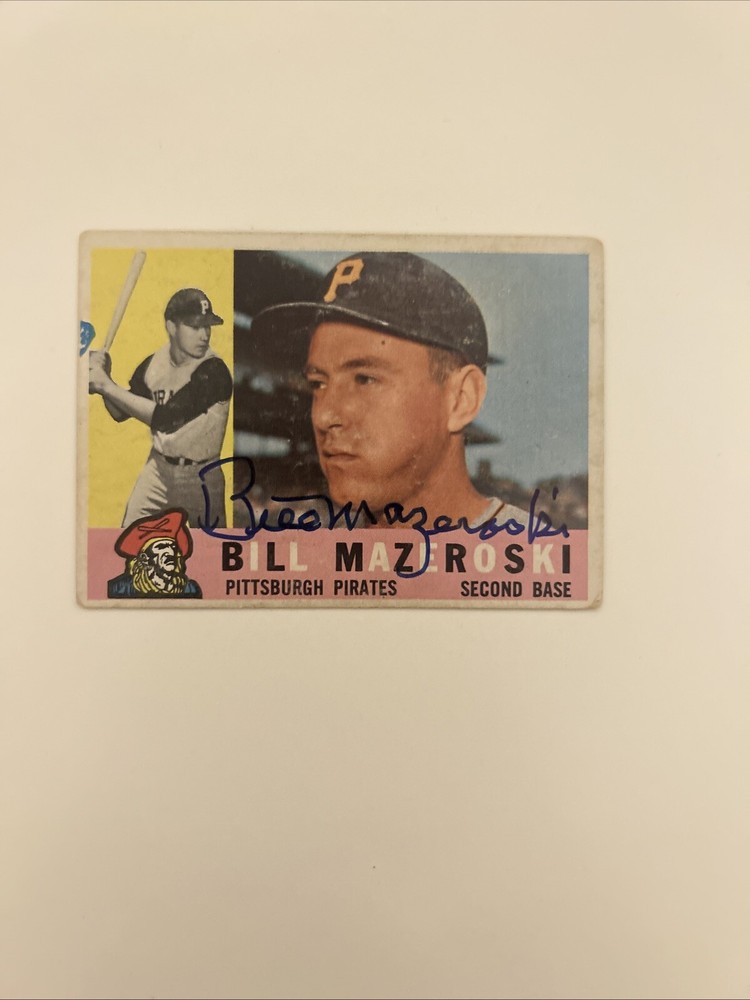 Tarjeta Topps #2 firmada por Bill Mazeroski HOF Piratas de Pittsburgh 1960
