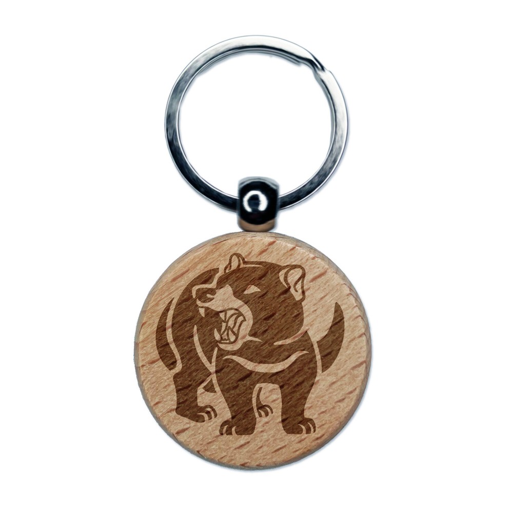 Tasmanian Devil Wood Keychain with Growling Engraved Design