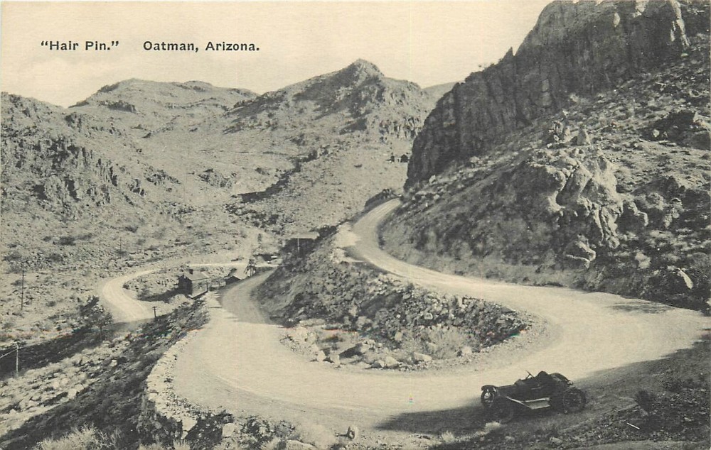 1920s Oatman Arizona Route 66 Hair Pin Albertype Oatman Drug Postcard 25-3445