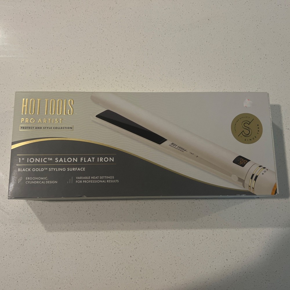 Hot Tools Pro Artist Black Gold Evolve Ionic Salon Hair Flat Iron Cream New 1”