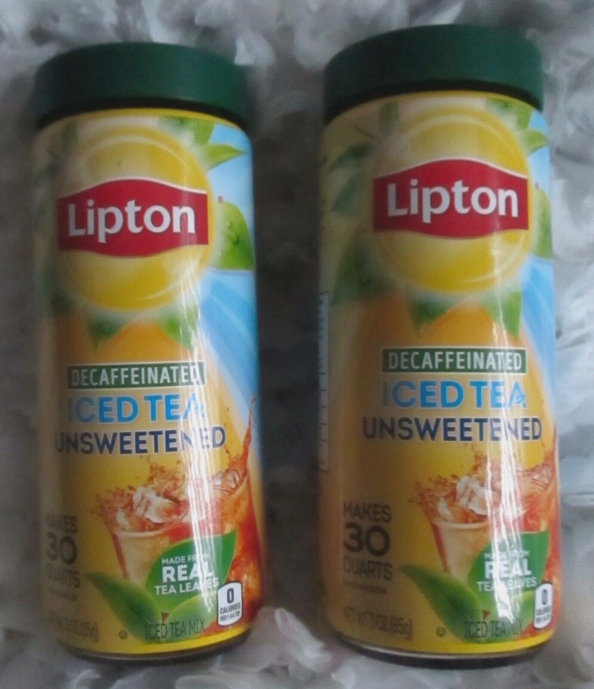 2 LIPTON DECAFFEINATED ICED TEA UNSWEET MAKES 30 QUARTS Ea: 3 OZ (85g) FREE SHIP