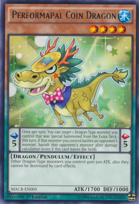 Performapal Coin Dragon MACR-EN005 1st Ed Rare Moderately Played
