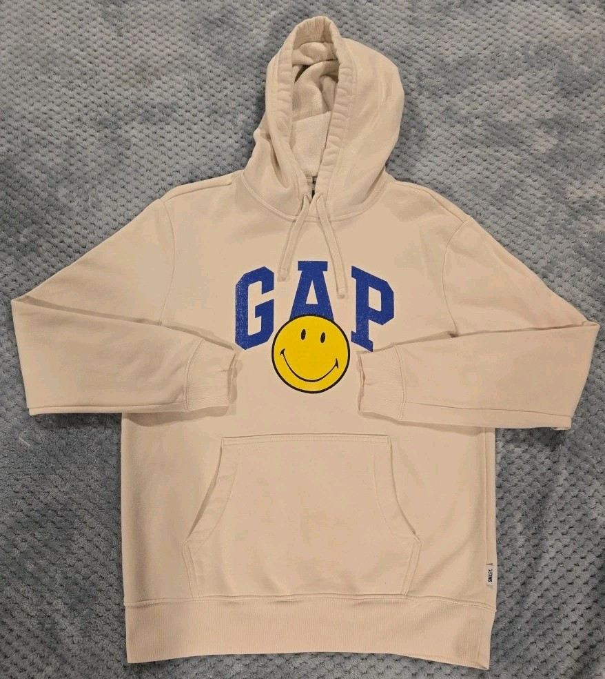 Gap Mens Smiley Face Hoodie Jacket Size Small White Cream  