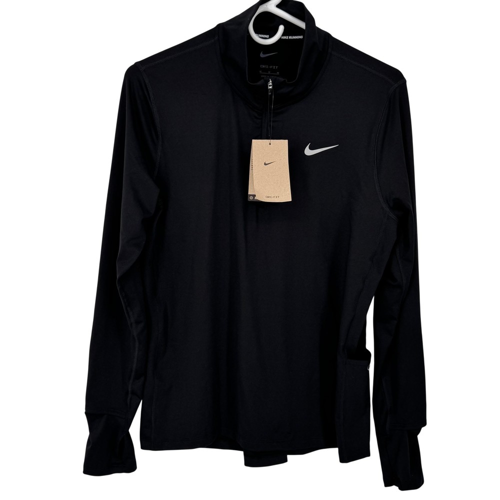 Nike Dri-FIT Element Running Shirt Womens Medium Black 1/4 Zip Top Athletic