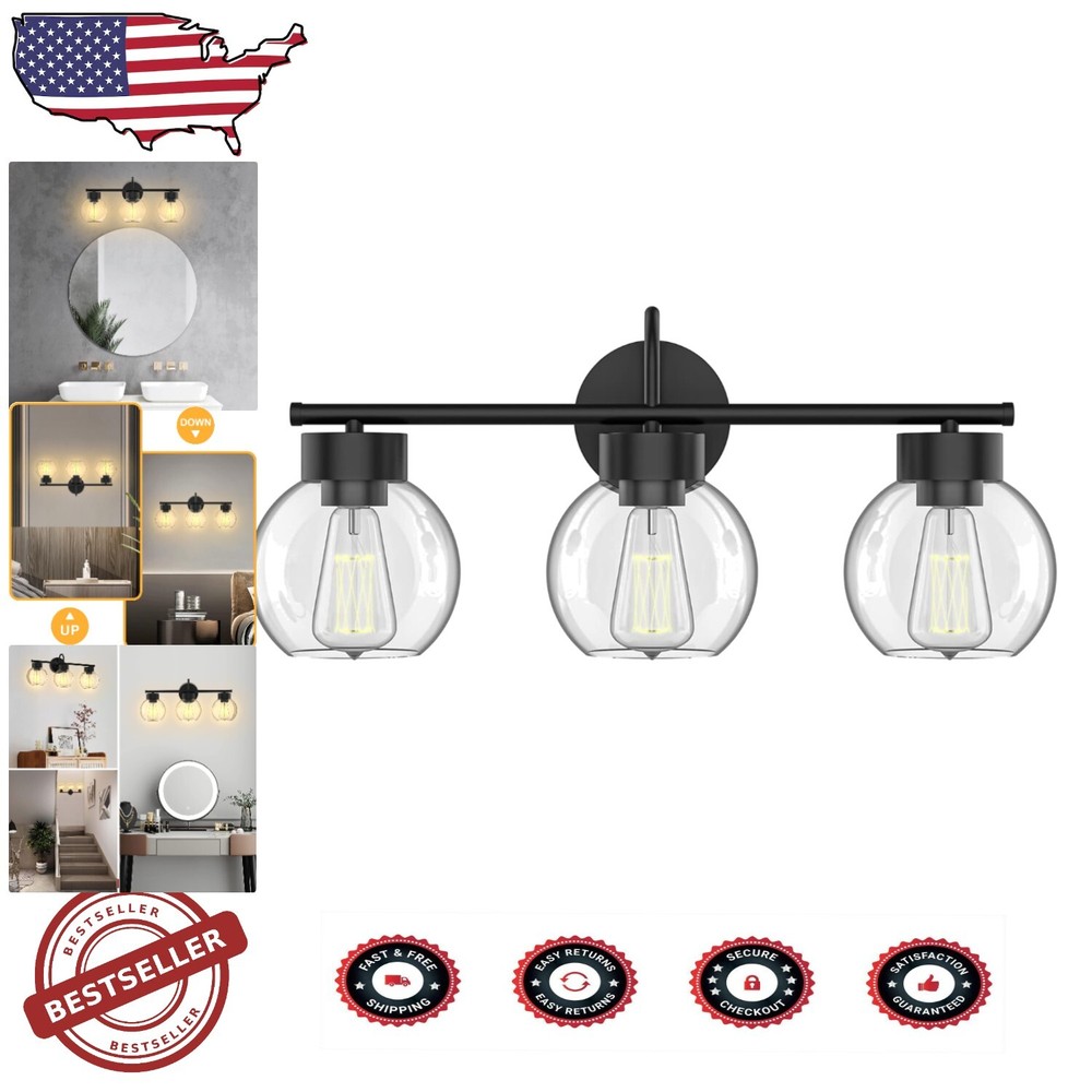 Durable Farmhouse Vanity Light Fixture Over Mirror - 3 Light with Glass Shades