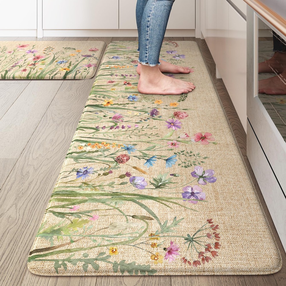 Anti Fatigue Kitchen Mats Farmhouse Rugs Set of 2 Non Slip Waterproof Comfort Floor Mat