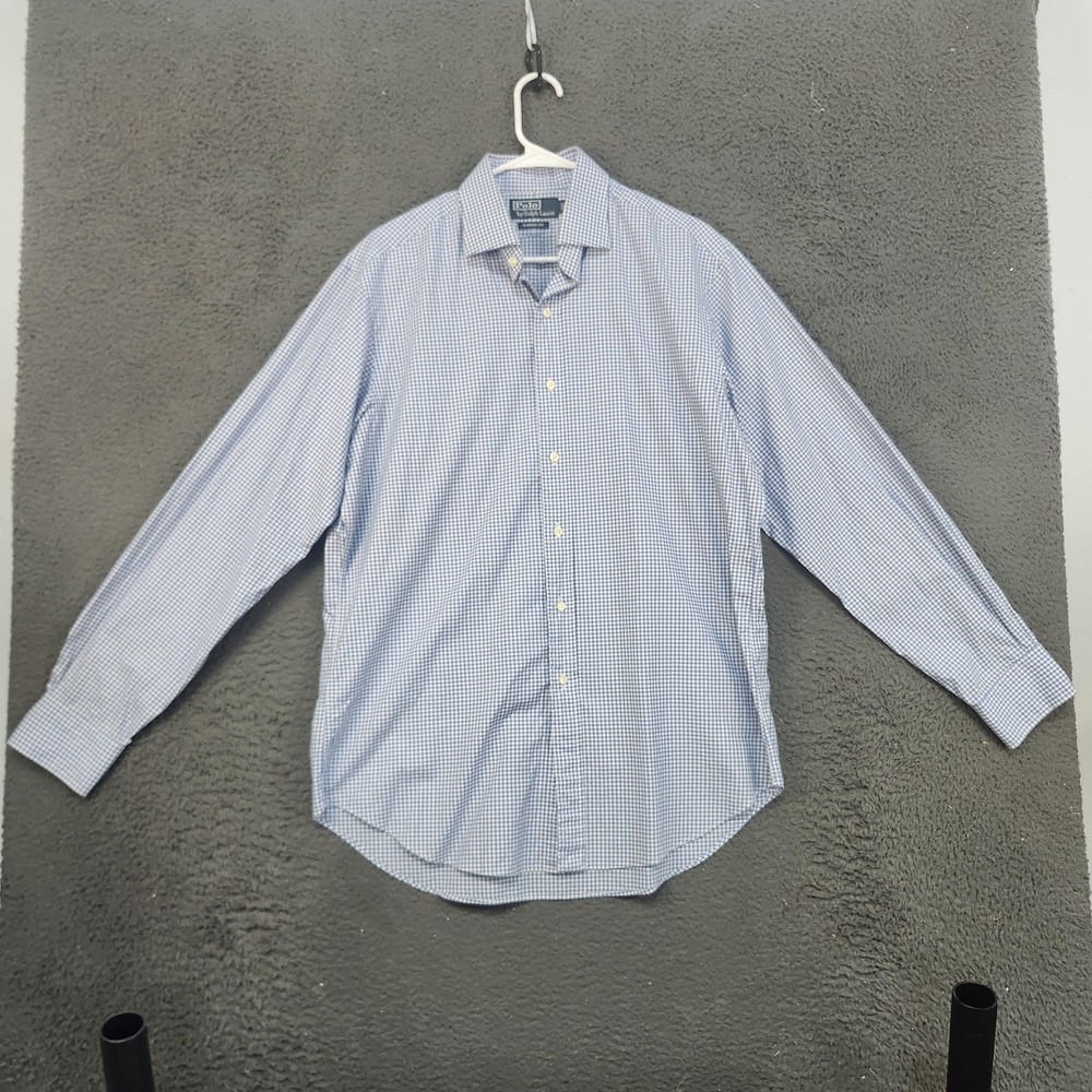 Polo Ralph Lauren Shirt Mens 16 34/35 Blue Gingham Classic Fit Button Front