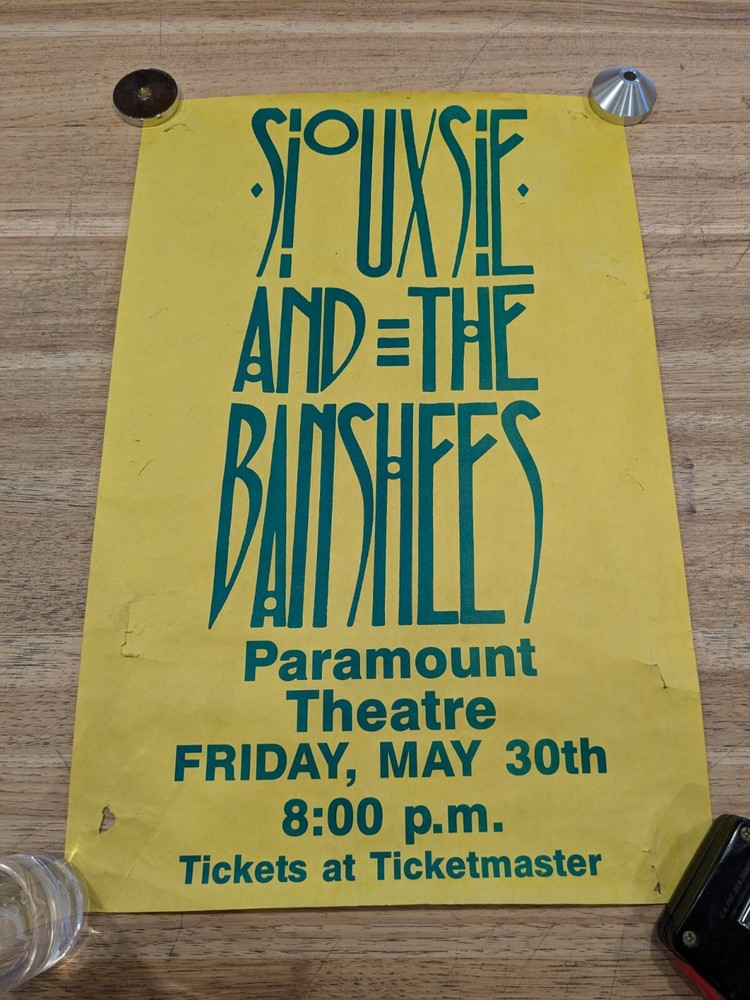 SIOUXSIE AND THE BANSHEES Vintage Original 1986 Flyer Seattle WA Tinderbox Tour