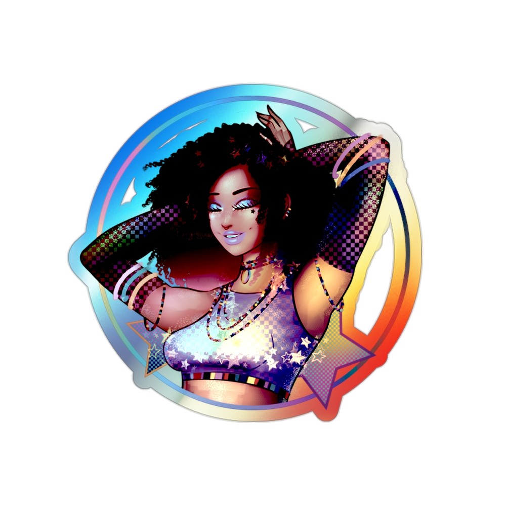 Cute Afro Woman Sticker, Curly Hair Cartoon Decal Colorful Holographic Stickers