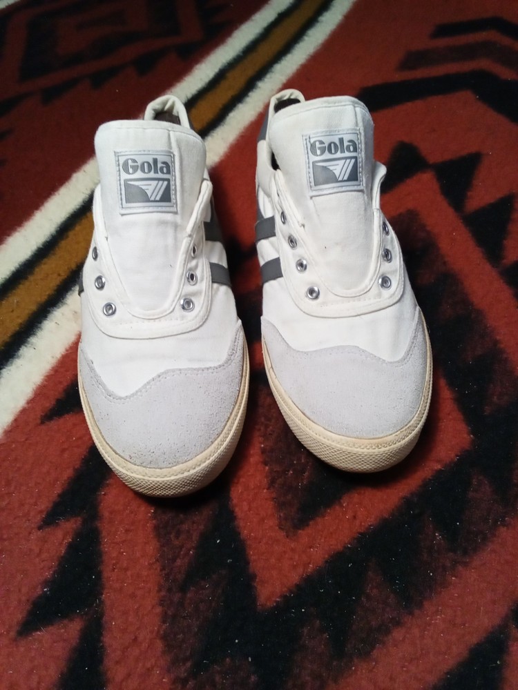 Mens Gola Size 10 Flat Faded Sneaker Cotton Canvas Suede White Distressed Shoes