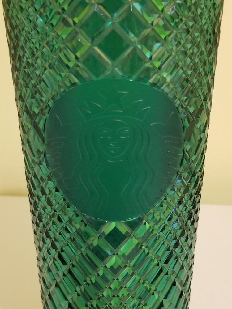 2022 Starbucks Emerald Diamond Green Jeweled Cold Cup Tumbler 24 oz., no straw