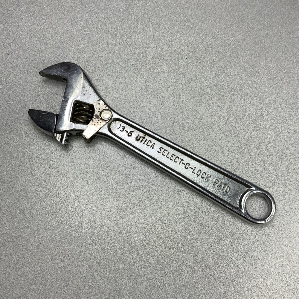 Vintage Utica 93-6 Adjustable Wrench SELECT-O-LOCK Forged Alloy Steel