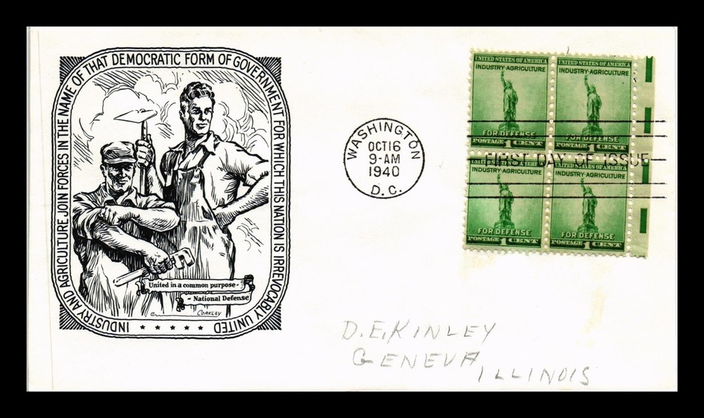 DR Jim Stamps WWII National Defense FDC Scott 899 Block of 4 US Cover  