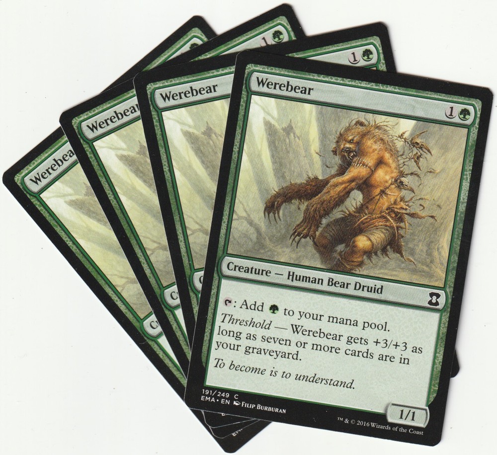 4 MTG Werebear Green Creature Playset - EMA/EN Near Mint/Excellent Condition