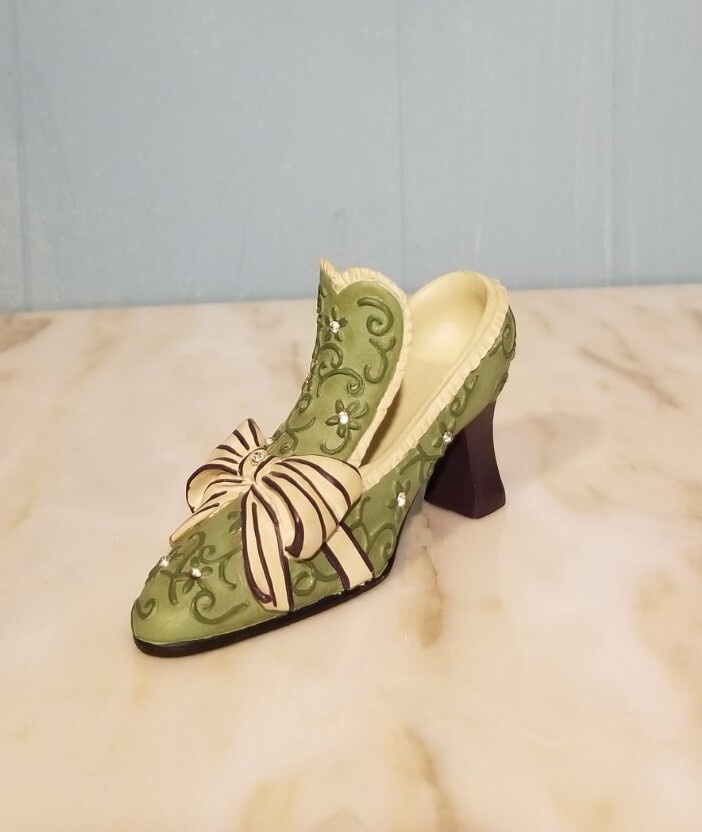 Victorian Style High Heel Shoe Rhinestones Green (Height 3