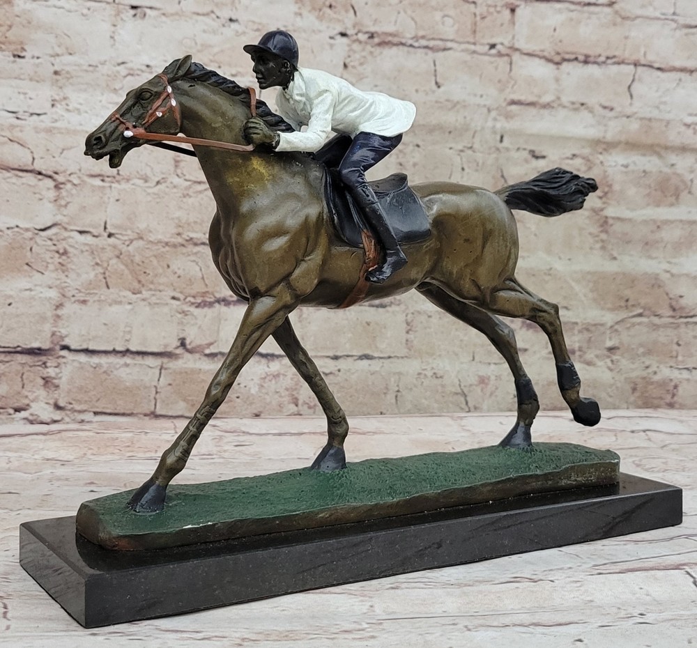 Art Deco Hot Cast Male Jockey and Horse Bronze Trophy Sculpture Figurine Figure