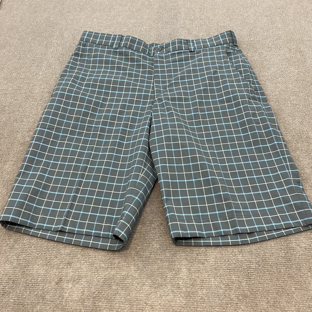 Nike Golf Shorts Mens 34 Gray Blue Plaid Stretch Dri Fit Casual Outdoor Golfer