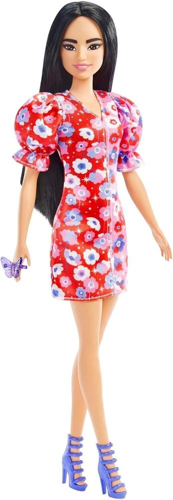 BARBIE Fashionistas Doll 177 Black Hair Floral Dress Butterfly Ring New